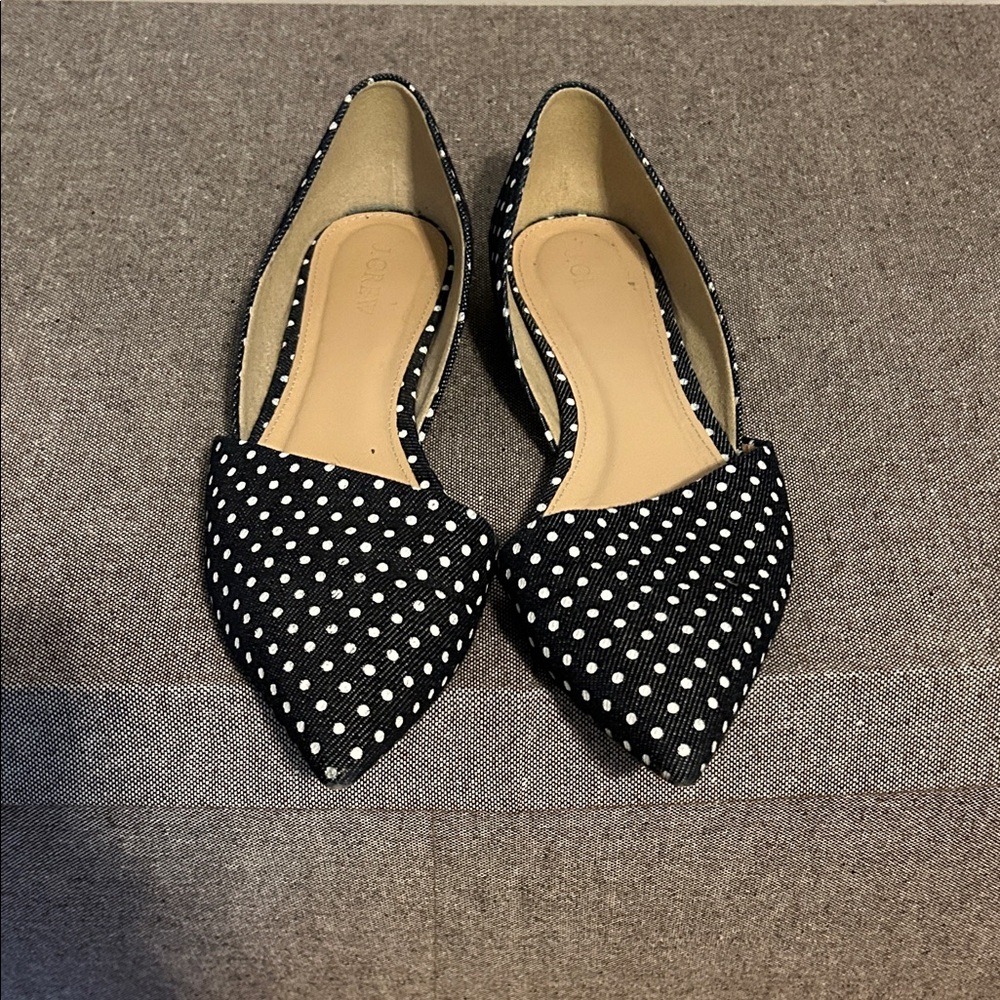 J. Crew Polka Dot Navy Blue and White Flats
